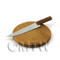 Dolls House Miniature 20mm Round Teak Wooden Chopping Board And Knife